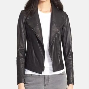 VINCE Leather Scuba Asymmetrical leather Jacket size  XS